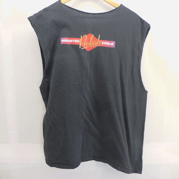 Monster Cable Vintage Shirt Cut off Collar and Sleeves Mens Large Black - Picture 2 of 2